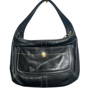 Coach Black Leather Hobo Bag with Gold Accents